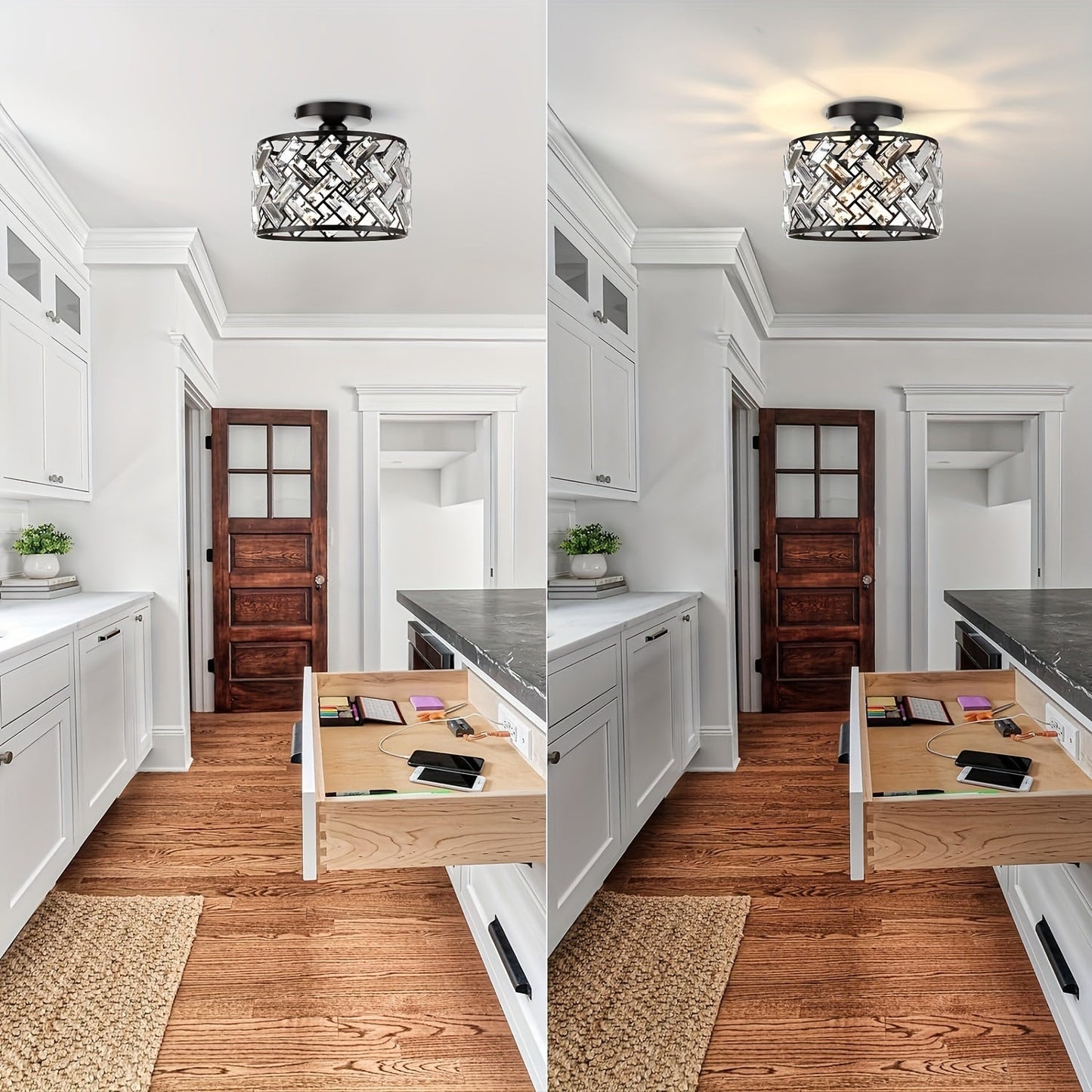 Modern Crystal Semi Flush Mount Ceiling Light