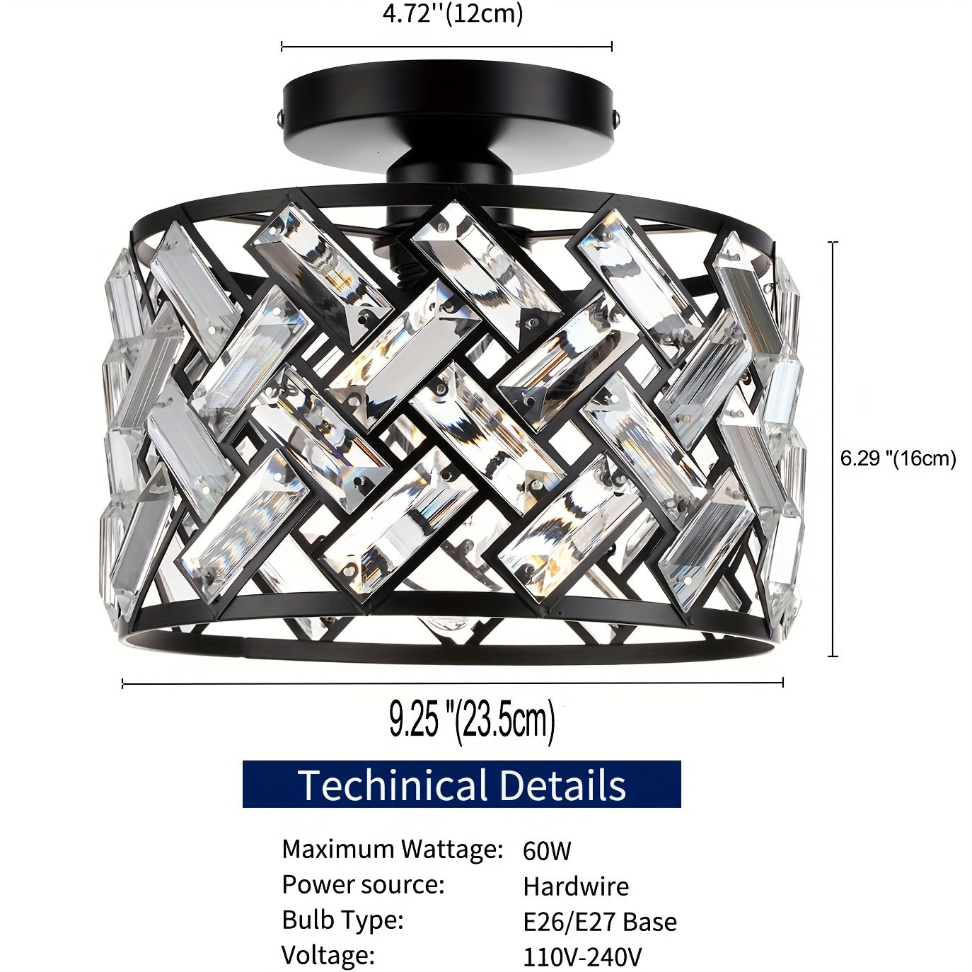 Modern Crystal Semi Flush Mount Ceiling Light