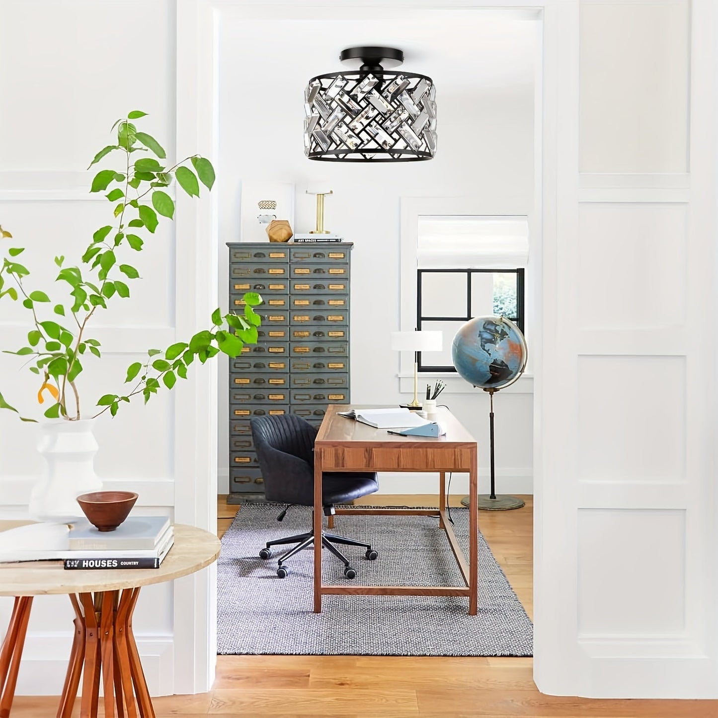 Modern Crystal Semi Flush Mount Ceiling Light