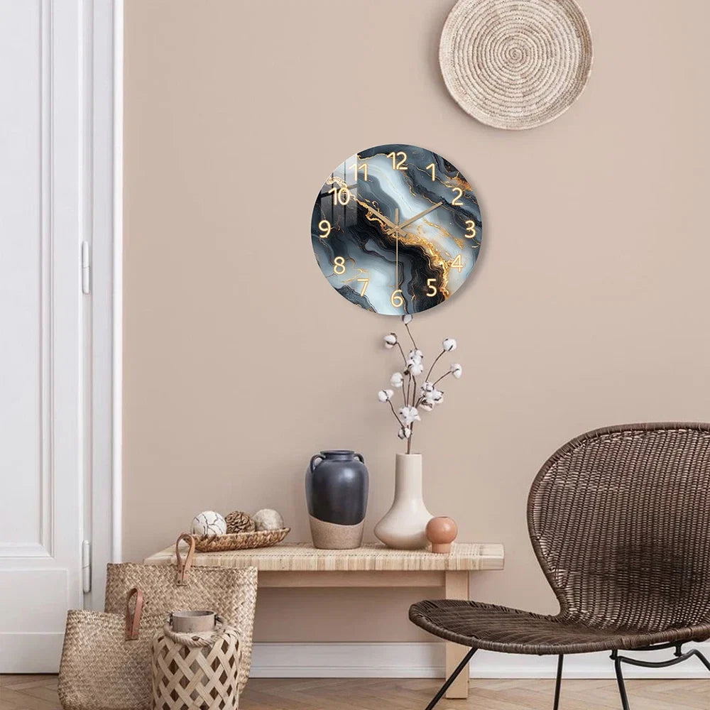 Blue & Gold Marble Wall Clock