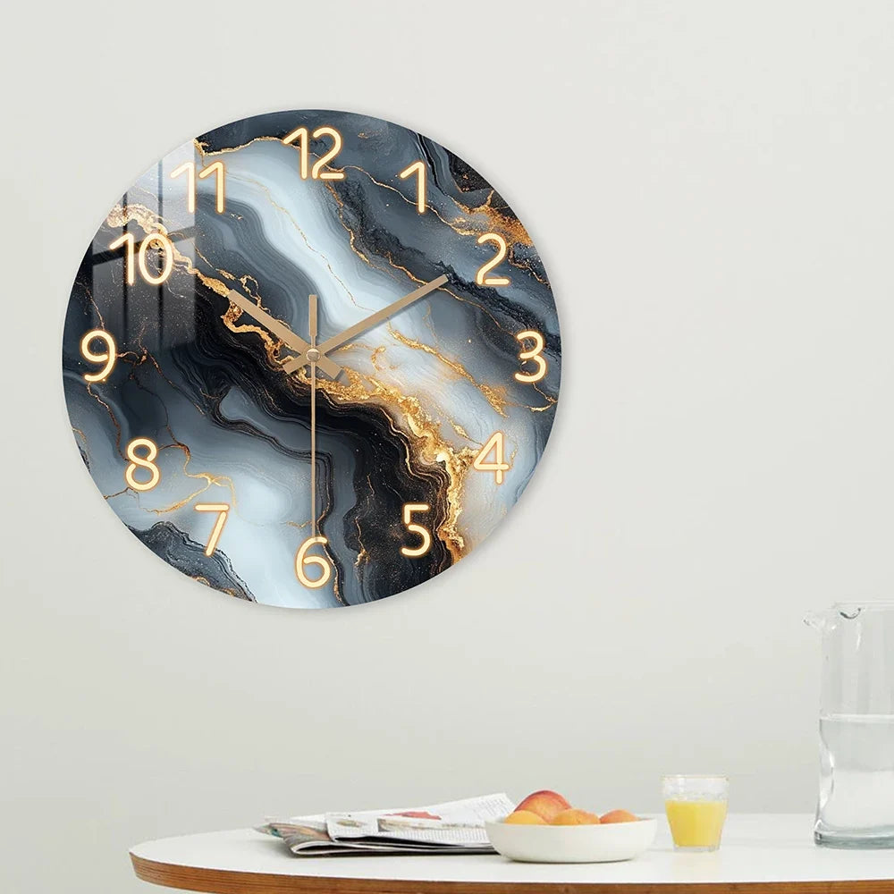 Blue & Gold Marble Wall Clock