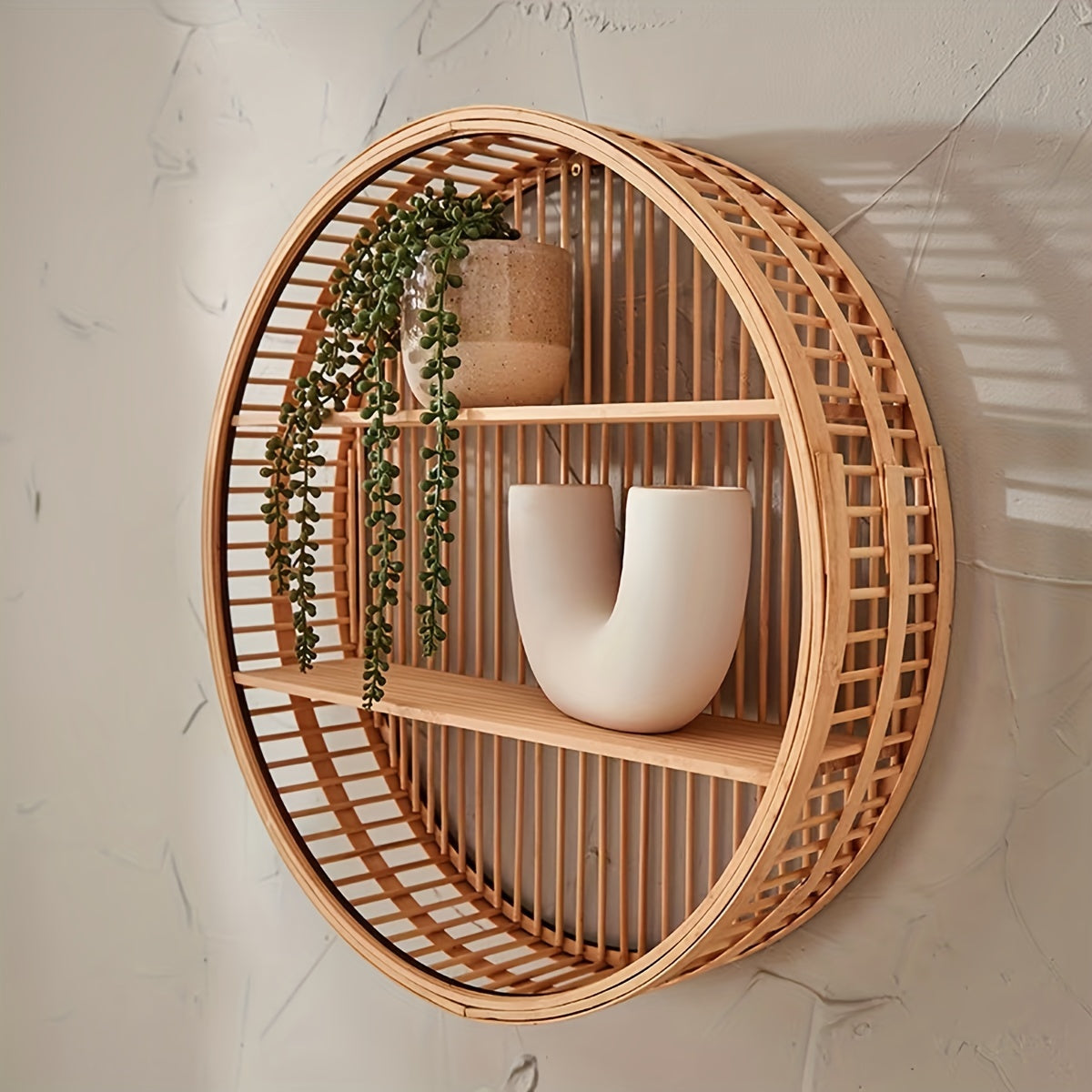 Round Bamboo Wall Shelf
